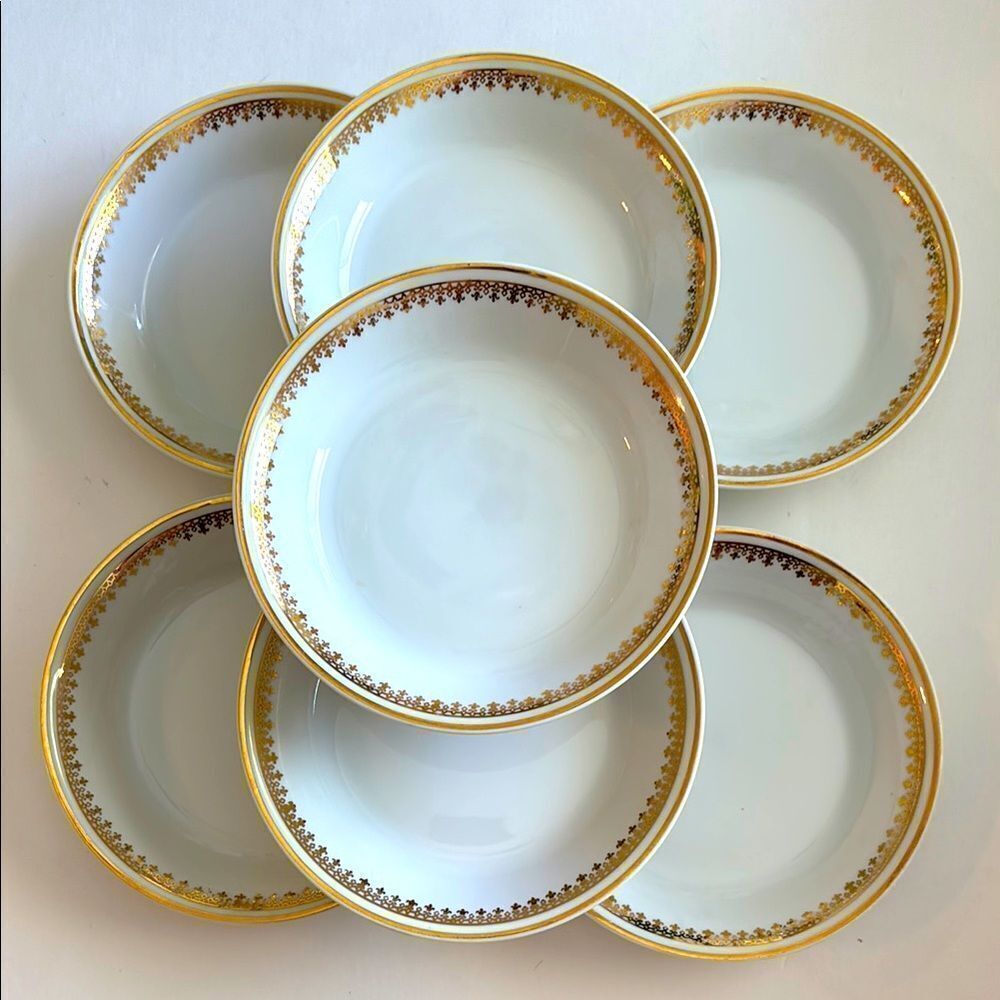 CH. Field Haviland Limoges France Berry Dessert Bowls Set of 7 Gold Trim